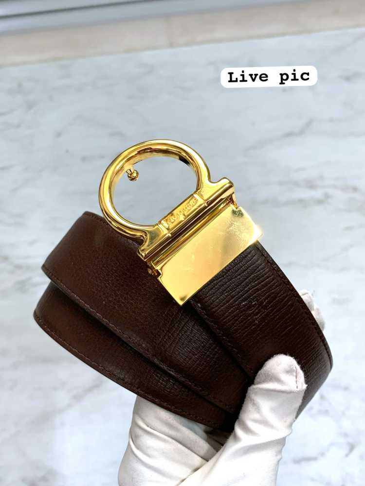 Salvatore Ferragamo Golden & Brown Premium Quality Leather Belt-2