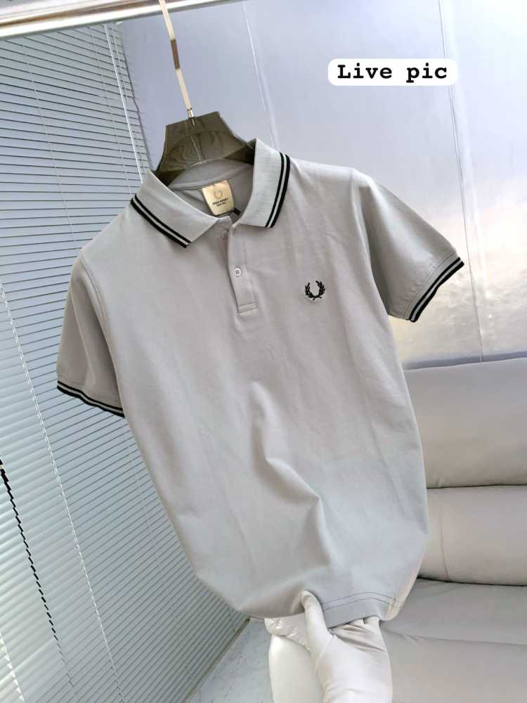 Fred Perry Embroidered logo Grey Premium T-shirt-1