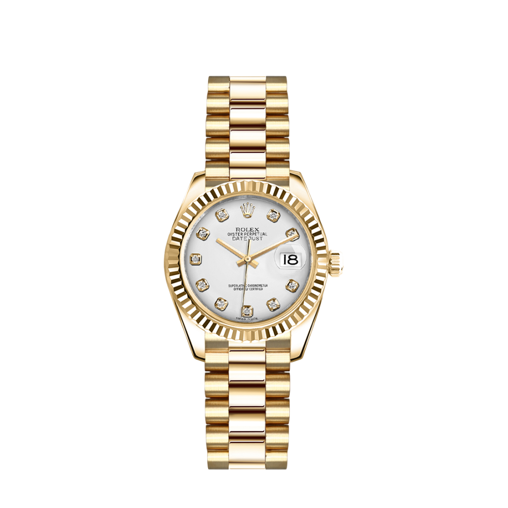 Rolex Lady-Datejust 26 White Diamond Dial Gold Watch 179178