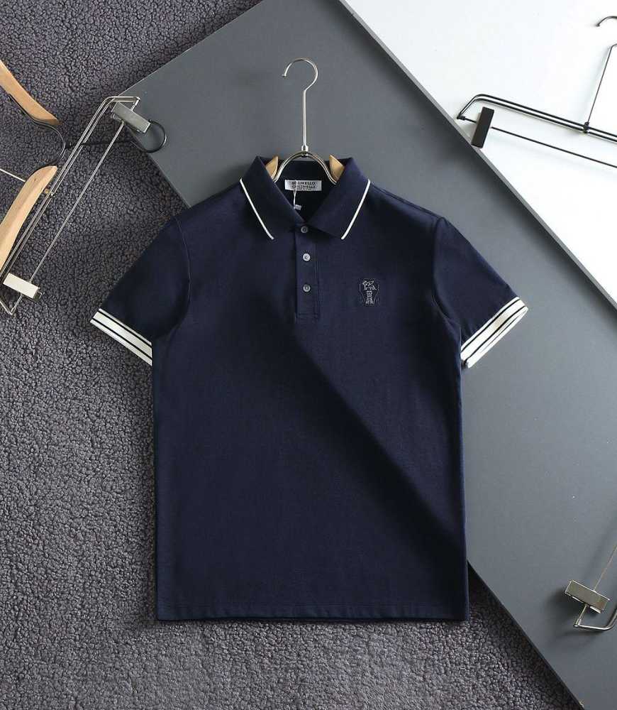 Brunello Cucinelli Blue Embroidery Premium Polo T-shirt