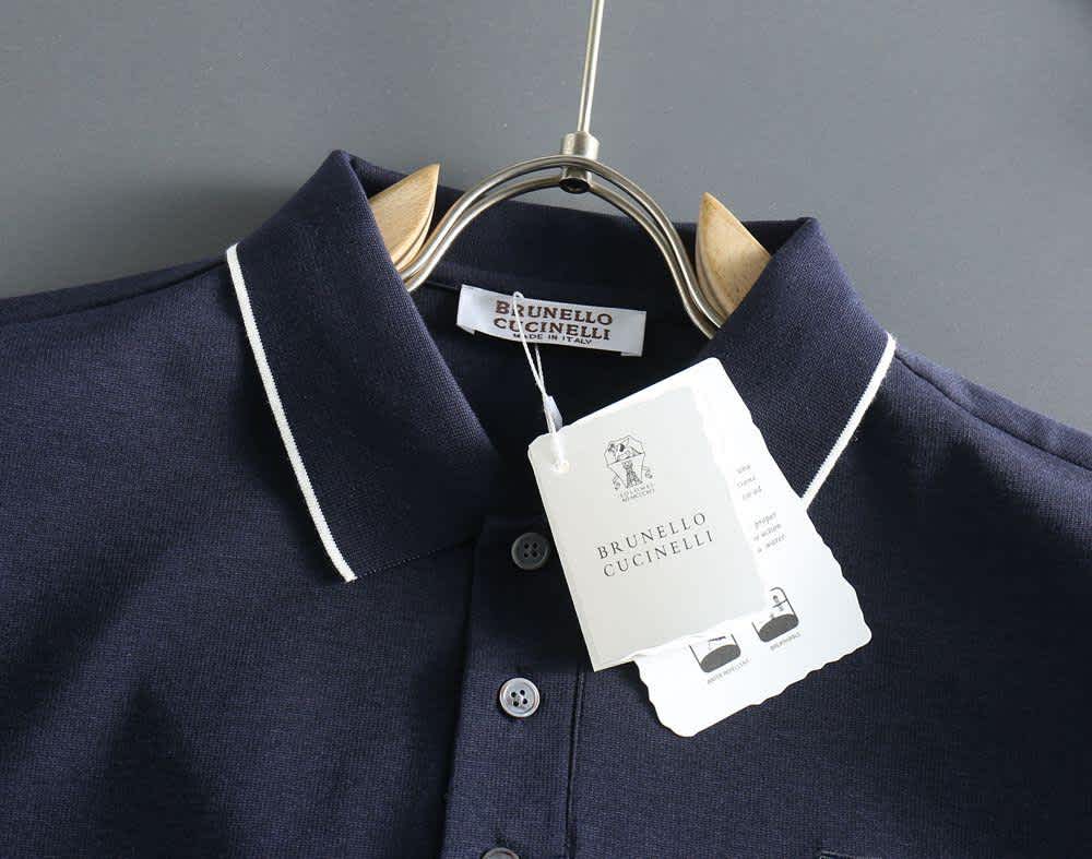 Brunello Cucinelli Blue Embroidery Premium Polo T-shirt-1