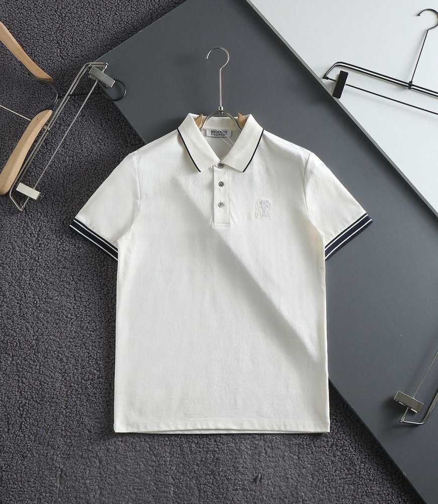 Brunello Cucinelli White Embroidery Premium Polo T-shirt