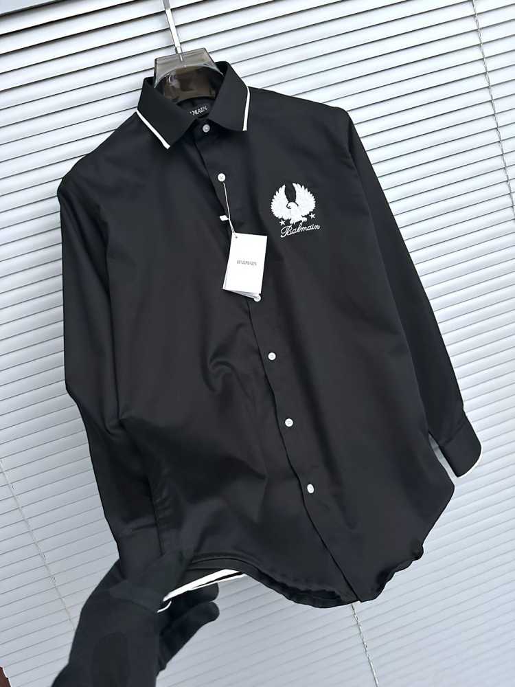 Balmain Embroidered Black Premium Cotton Shirt