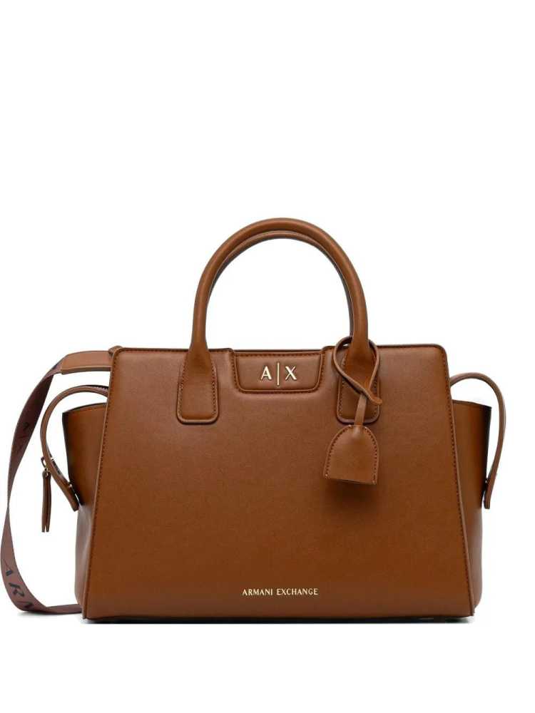 Armani Exchange Glossy Brown Embossed Logo Tote Bag