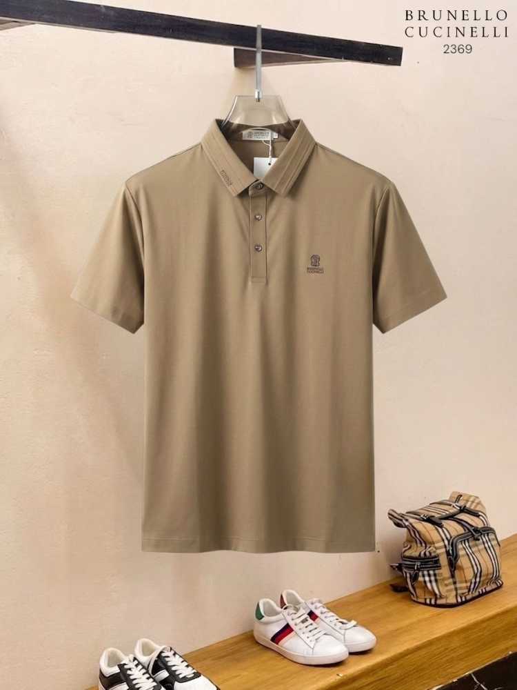 Brunello Cucinelli Brown Embroidery Premium Polo T-shirt