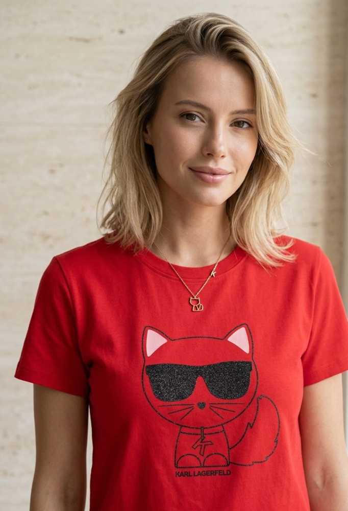 Karl Lagerfeld Red Premium Quality Women T-shirt