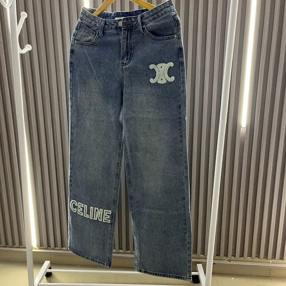 Celine Logo Patch Wide-Leg Jeans