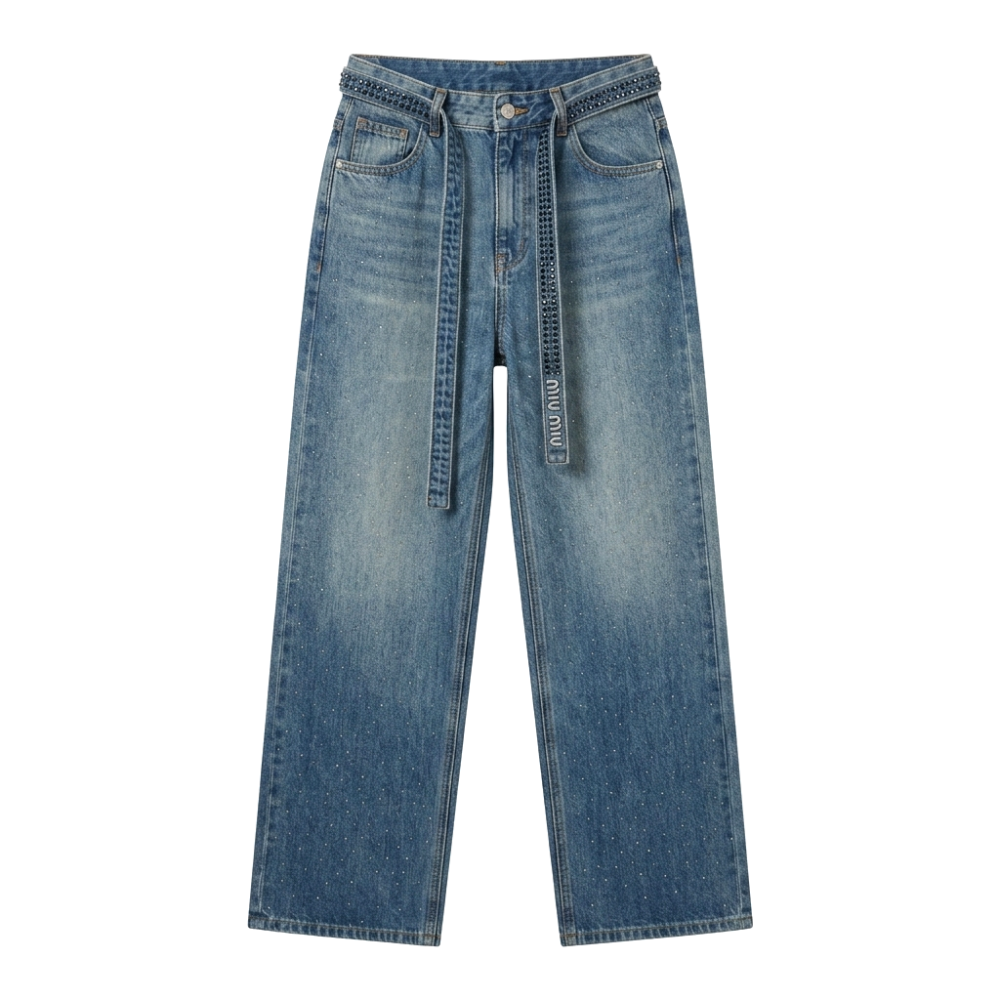 Miu Miu Crystal-Embellished Wide-Leg Jeans