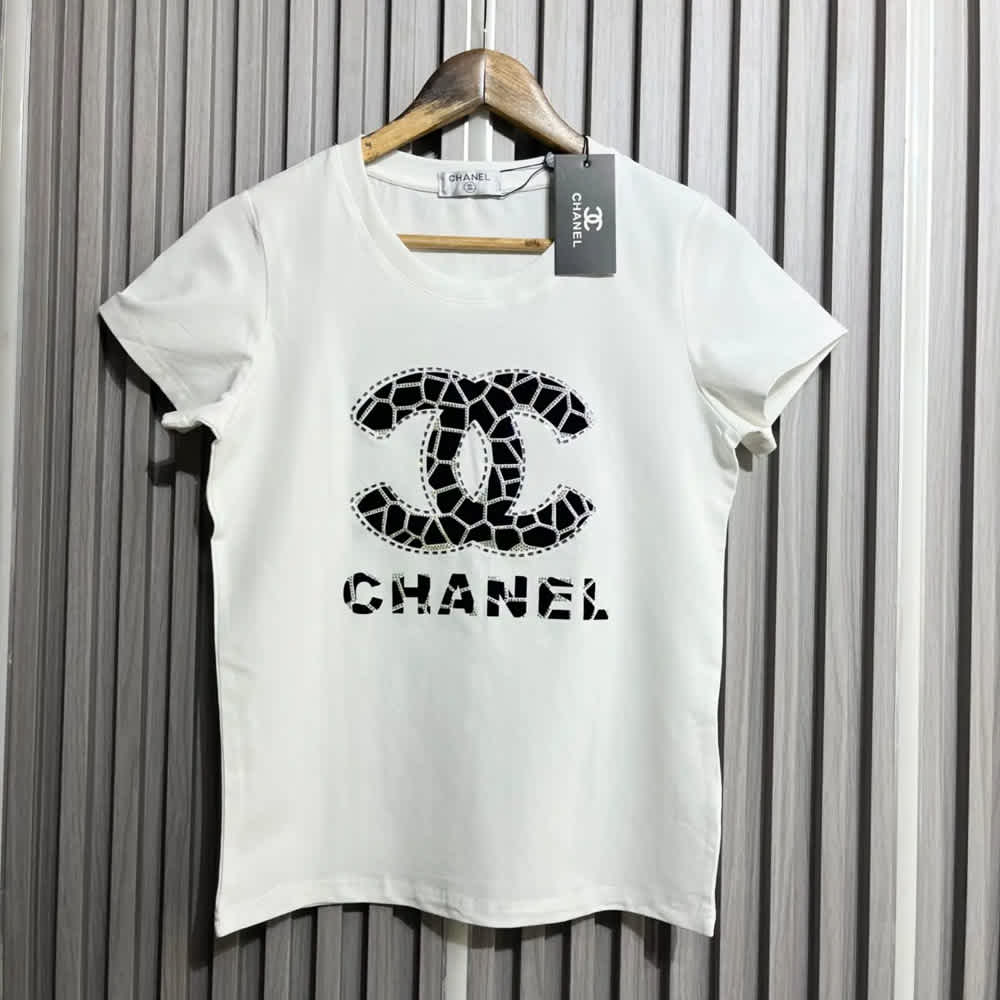 Chanel Logo White Cotton T-Shirt