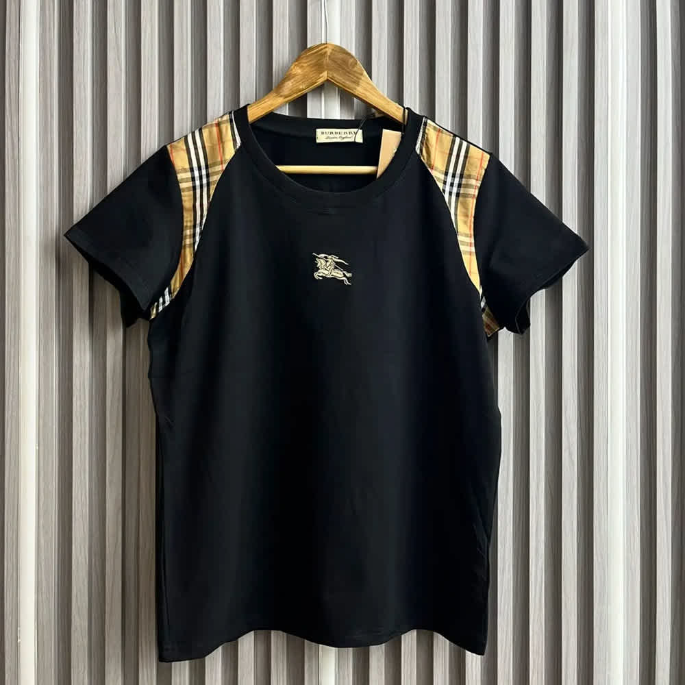 Burberry Check Trim Black Cotton T-shirt