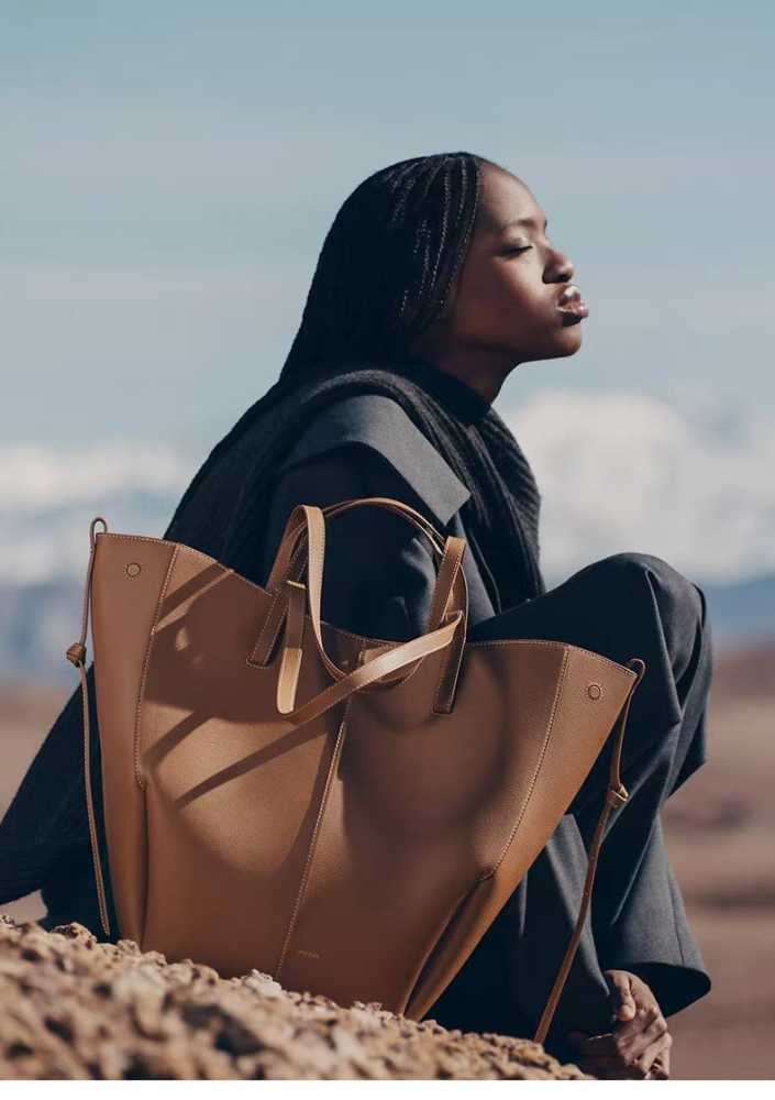 Polene Grained Cyme Brown Tote Bag