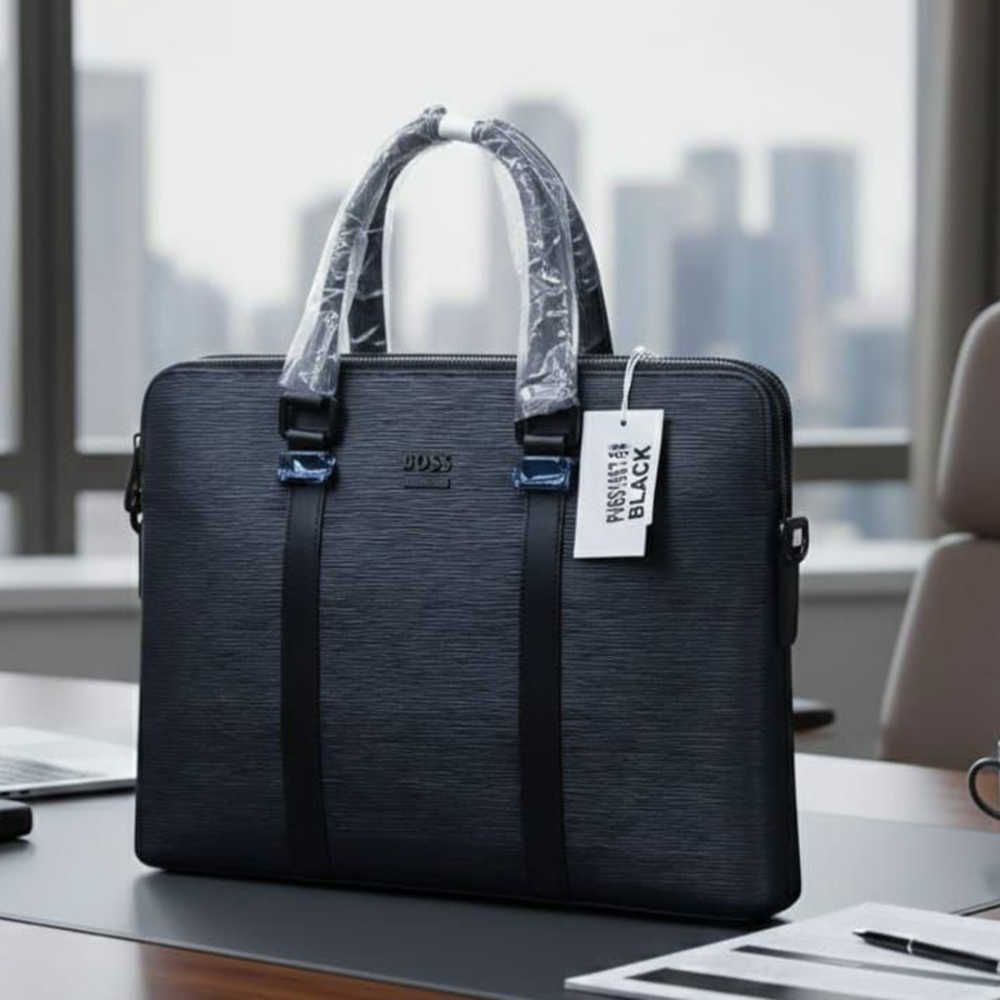 Boss Textured Leather Business Laptop Bag