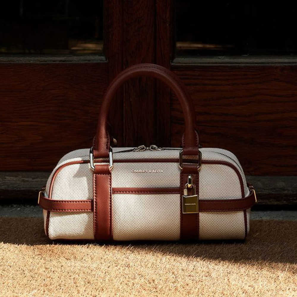Charles & Keith Scottie Brown & White Bowling Bag