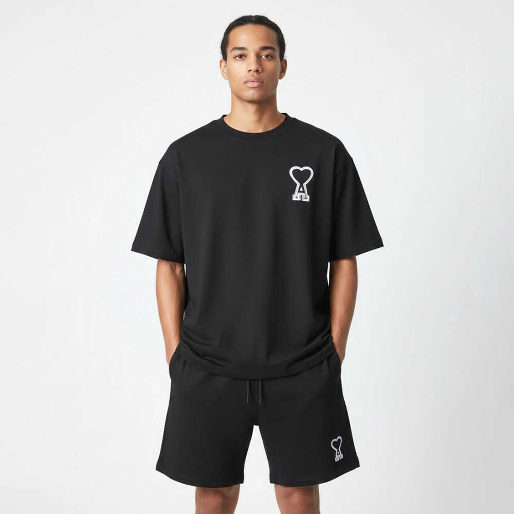 AMI Alexandre Mattiussi Ami de Cœur Black T-Shirt and Shorts