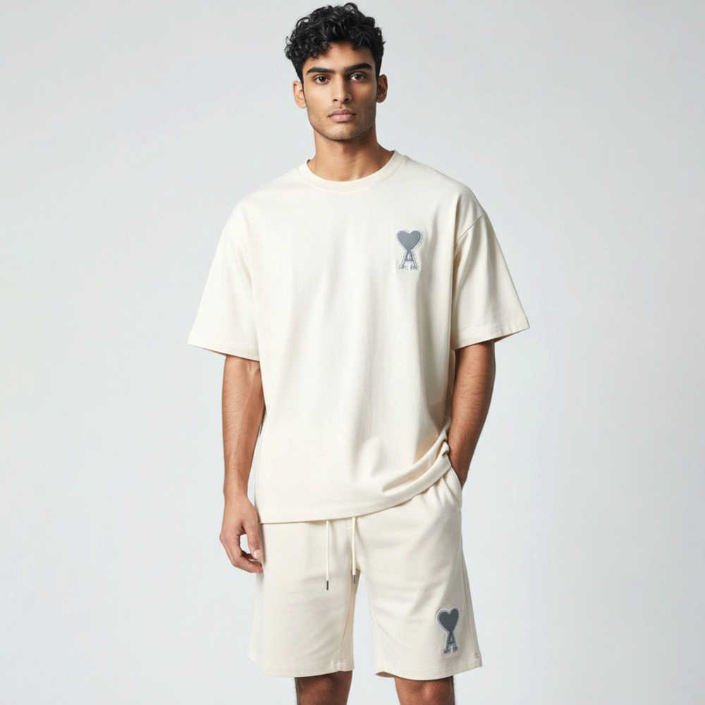 AMI Alexandre Mattiussi Ami de Cœur White T-Shirt and Shorts
