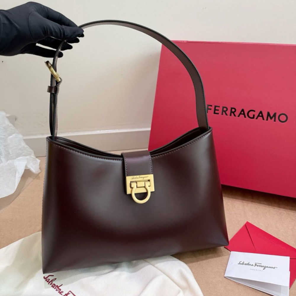 Ferragamo Trifolio Coffee Shoulder Bag