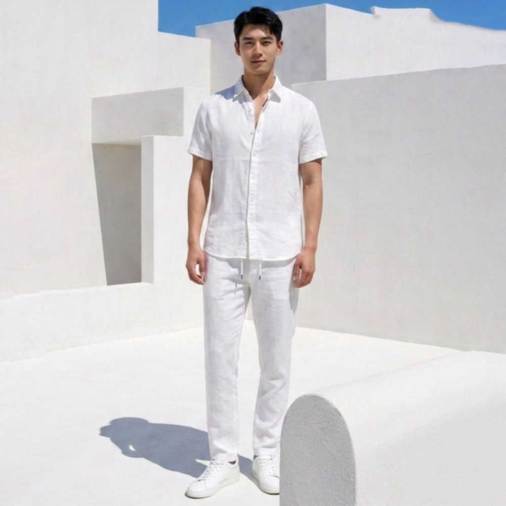 Polo Ralph Lauren Linen White Short-Sleeve Shirt & Trousers Co-ord Set