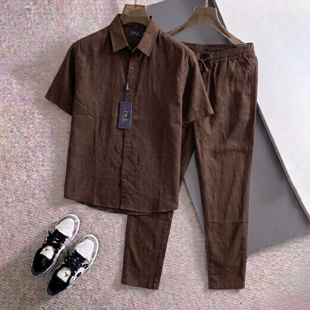 Polo Ralph Lauren Linen Brown Short-Sleeve Shirt & Trousers Co-ord Set