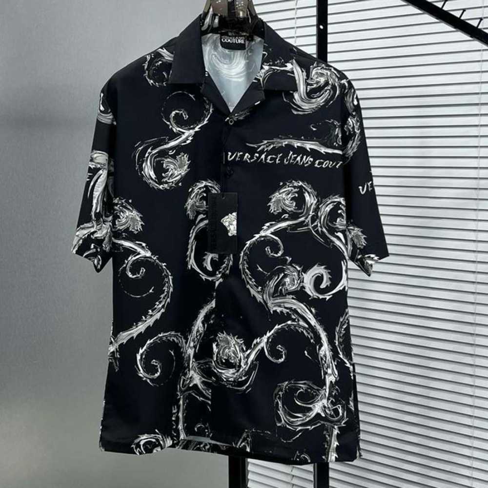 Versace Jeans Couture Watercolor Baroque Camp Black Cotton Shirt