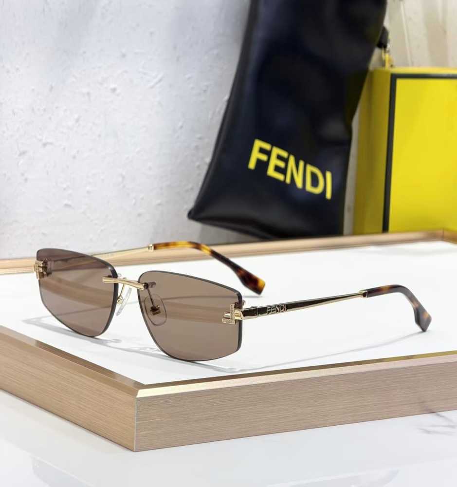 Fendi First Crystal Brown Rimless Sunglasses