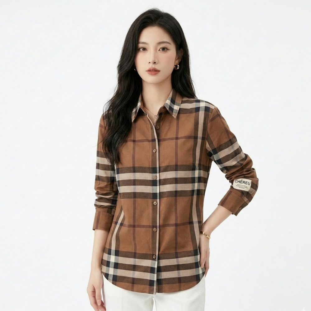 Burberry Brown Check Premium Quality Womens Shirt
