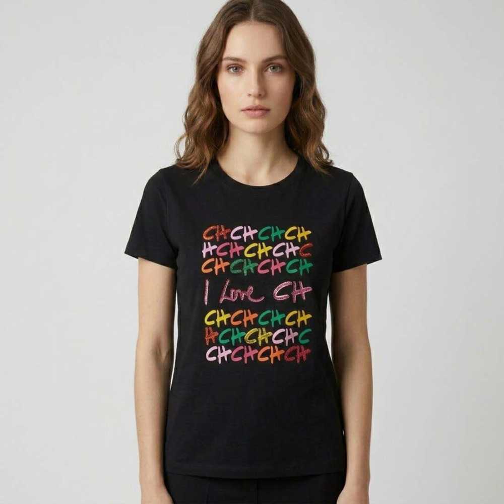 Carolina Herrera Graffiti Logo Black Cotton T-Shirt