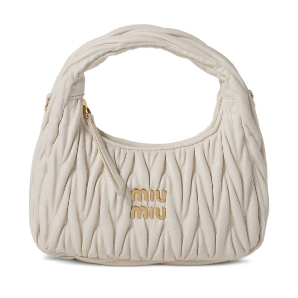 Miu Miu Wander Matlasse White Hobo Bag