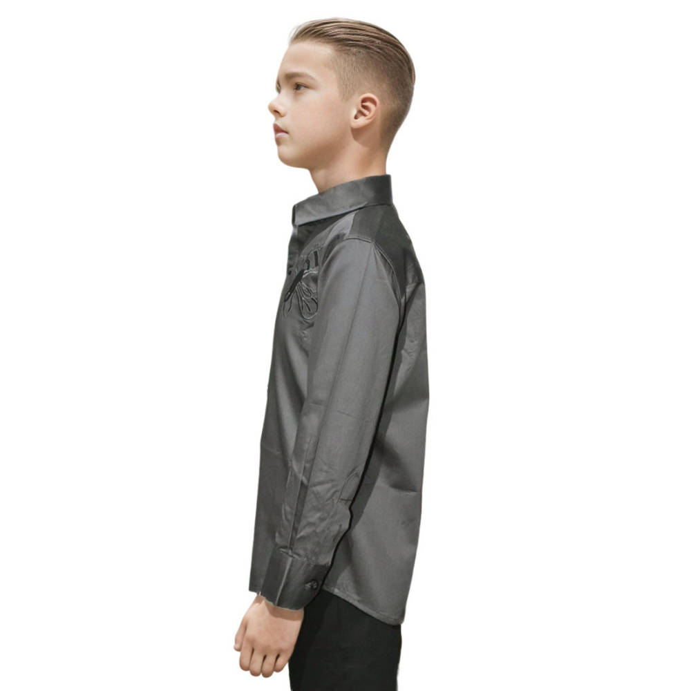 Gucci Bee Embroidered Grey Kids Shirt-2