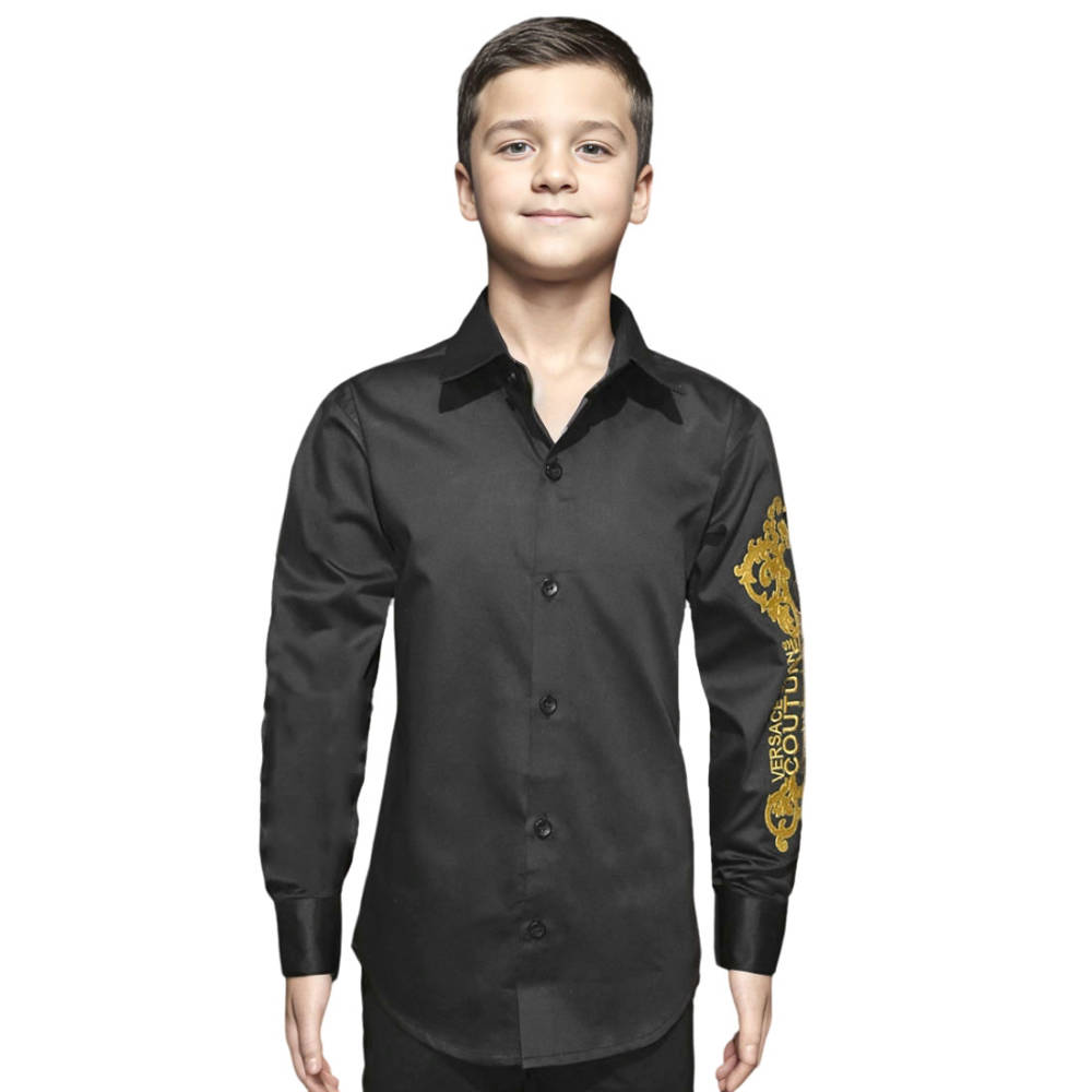 Versace Baroque-print Black Kids Shirt-thumb-0