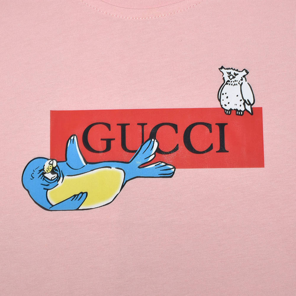Gucci Baby Pink Premium Seal Print Kids T-shirt-3