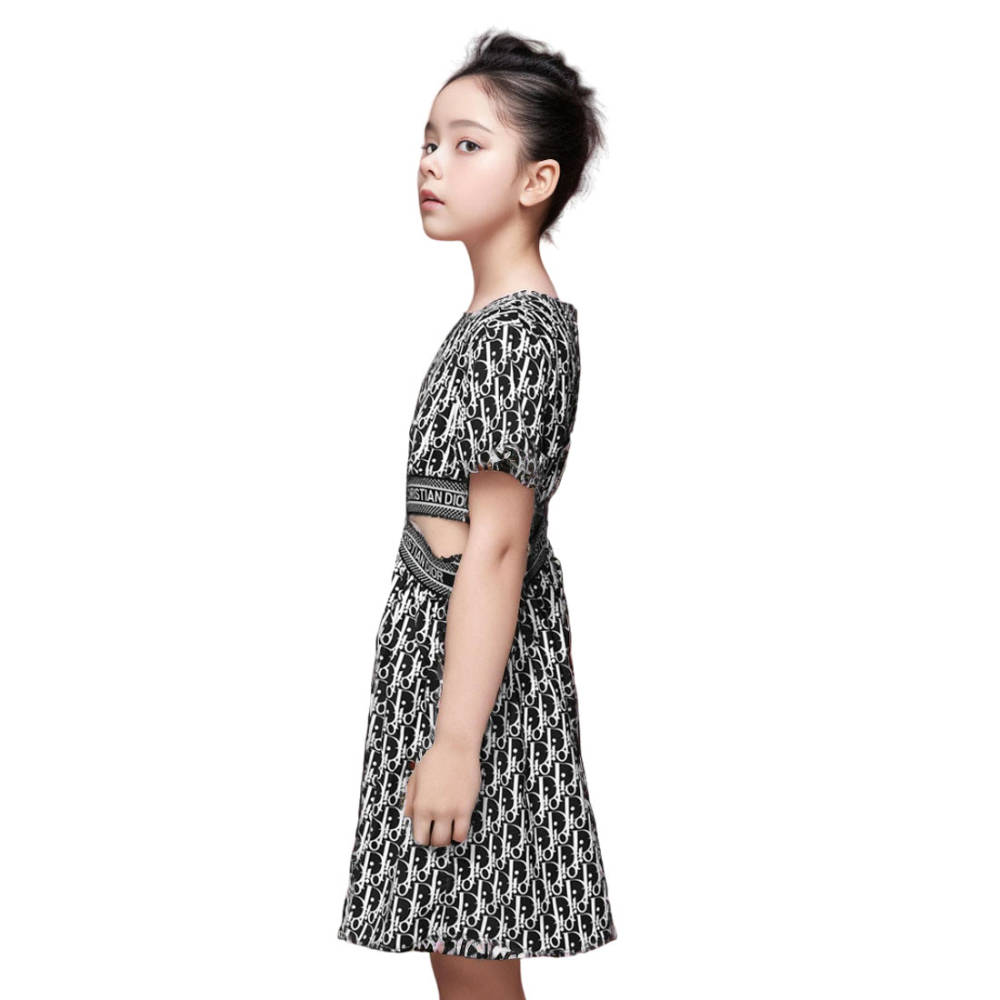 Christian Dior Black logo Print Premium Girls Dress-2