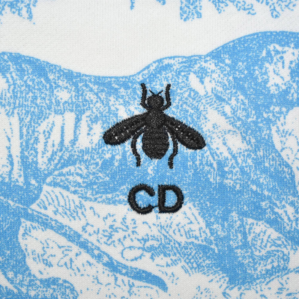 Dior Bee Embroidery Blue & White Premium Girls Dress-thumb-3