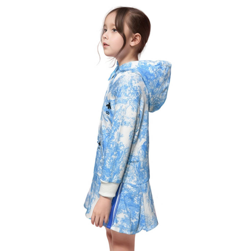 Dior Bee Embroidery Blue & White Premium Girls Dress-thumb-2