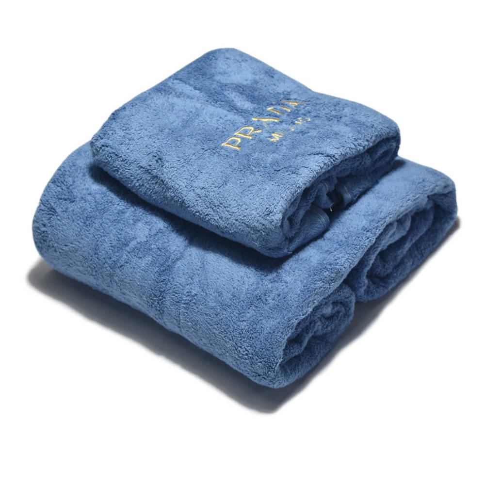 Prada Milano Embroidered Logo Blue Towel - Set of 2-thumb-0