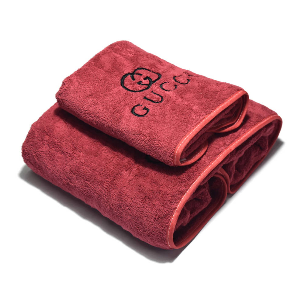 Gucci Embroidery Logo Wine Premium Towels - Set of 2-thumb-0