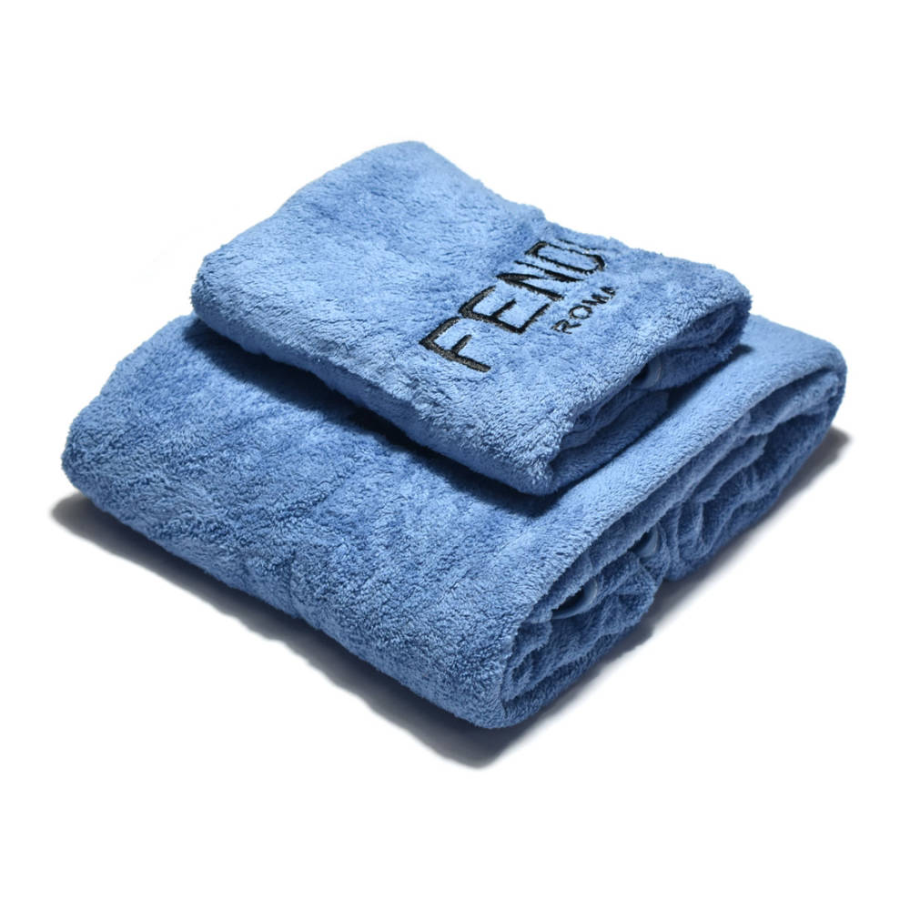 Fendi Roma Embroidered Blue Premium Towels - Set of 2-thumb-0