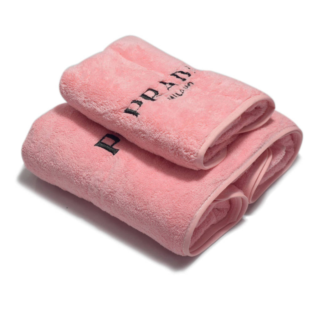 Prada Embroinded Pink Premium Quality Towel - Set of 2-thumb-0
