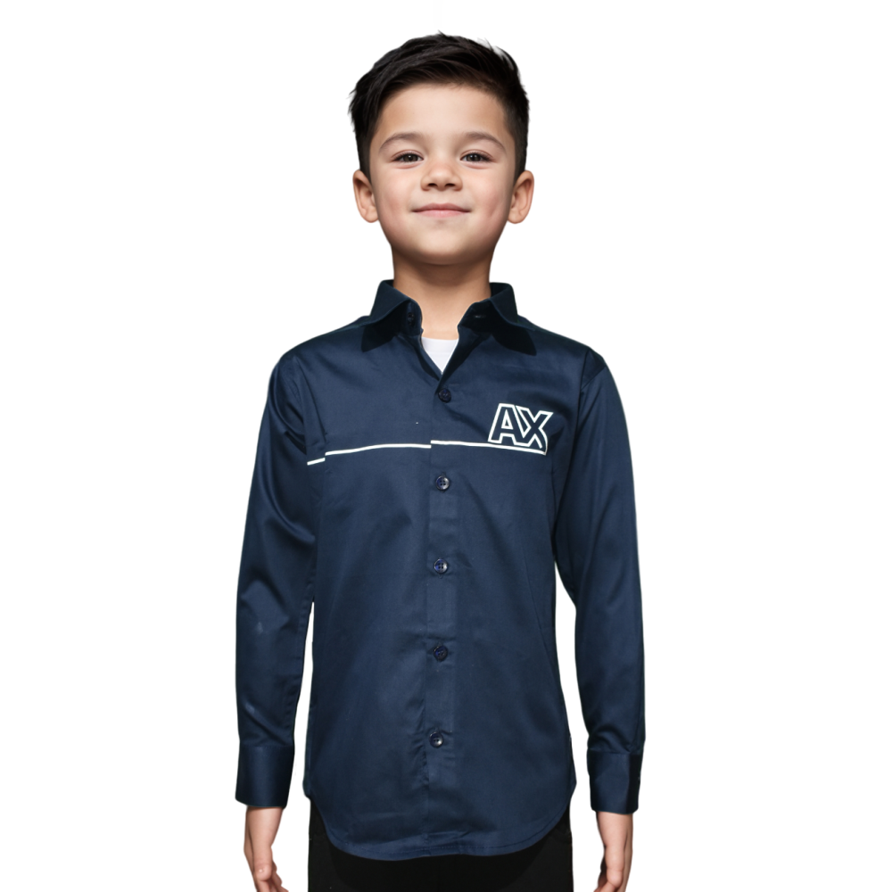 Armani Exchange Blue Premium Logo Print Kids Shirt-thumb-0
