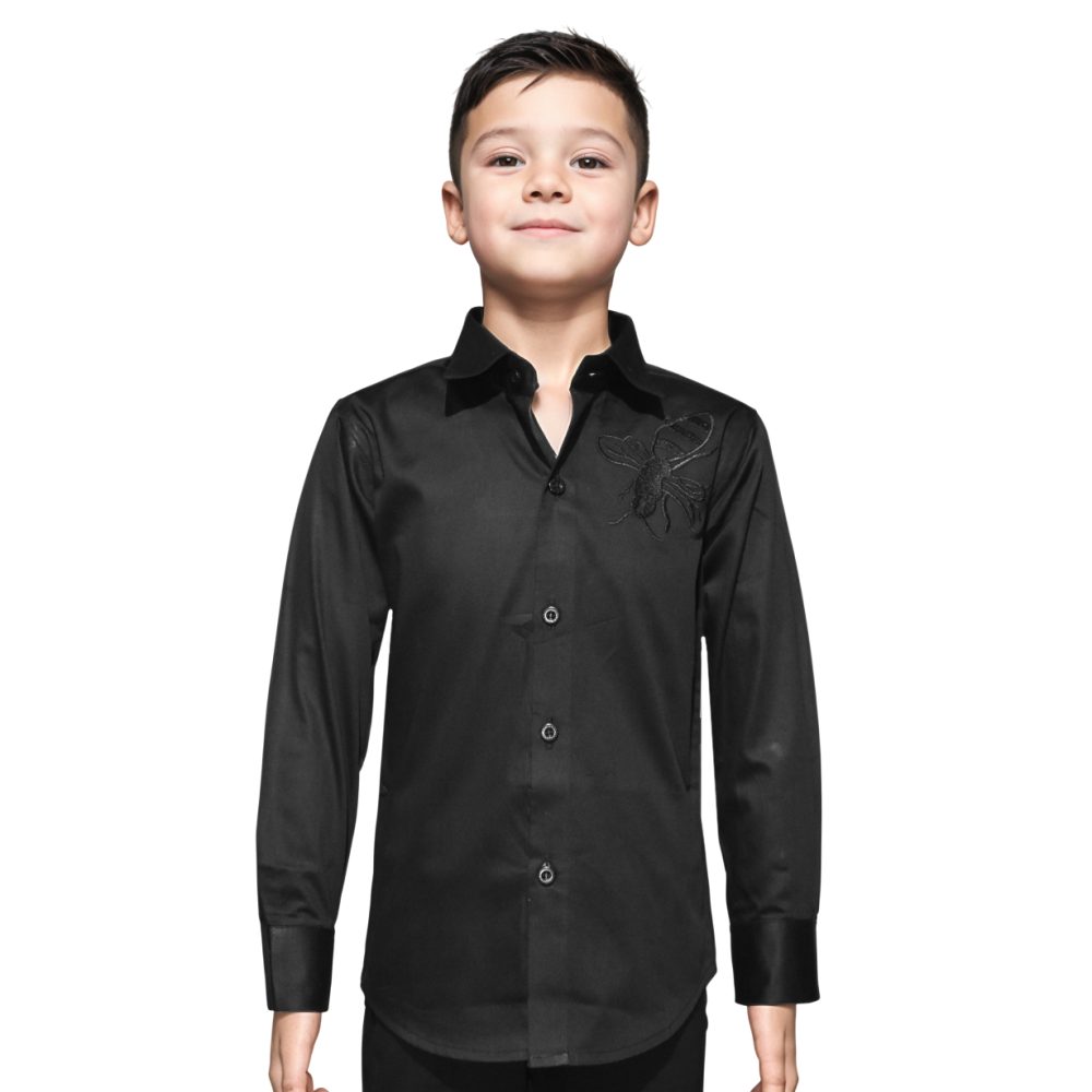 Gucci Bee Embroidered Black Kids Shirt-thumb-0