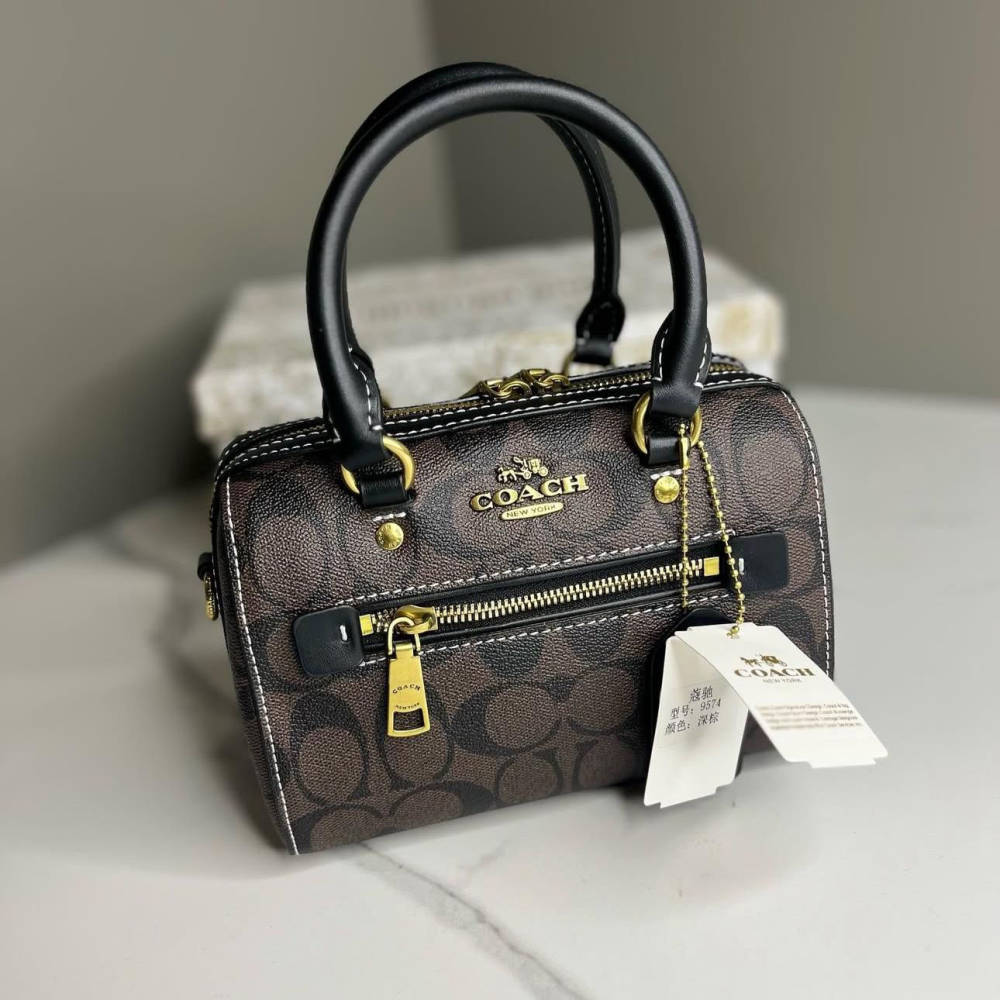 Coach Signature Leather Rowan Medium Black HandBag-thumb-0