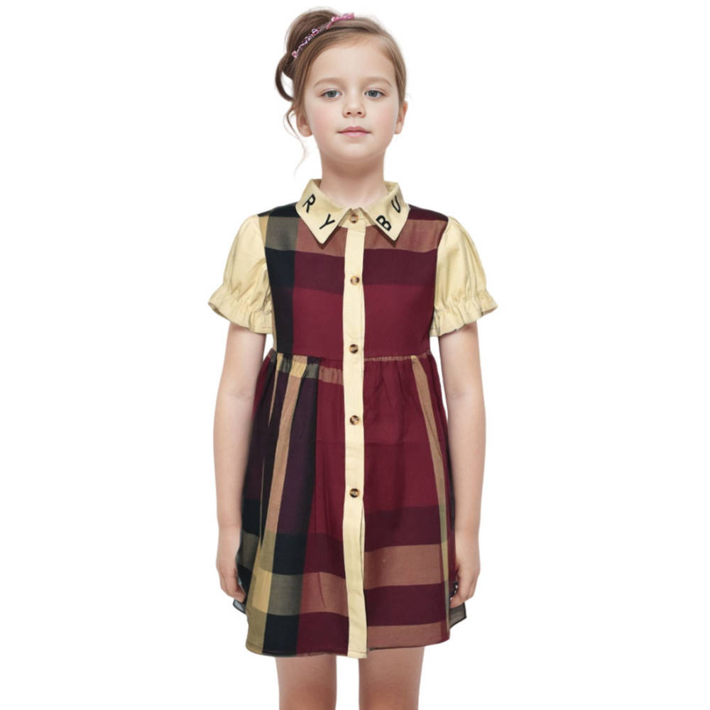 Burberry Wine Premium Girls Dress-thumb-0