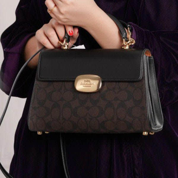 Coach Eliza Top Handle Black & Dark Brown Premium Handbag-thumb-1