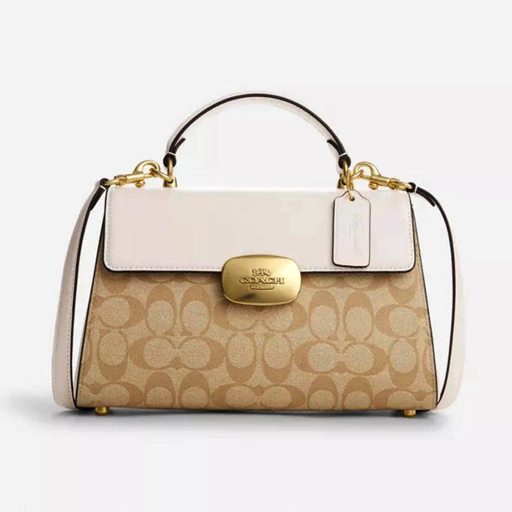 Coach Eliza Top Handle White & Beige Premium Handbag-thumb-0