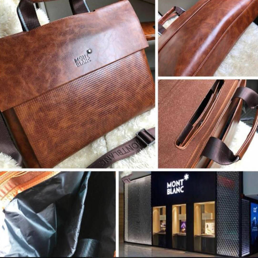 Mont Blanc Brown Leather Laptop Bag-1