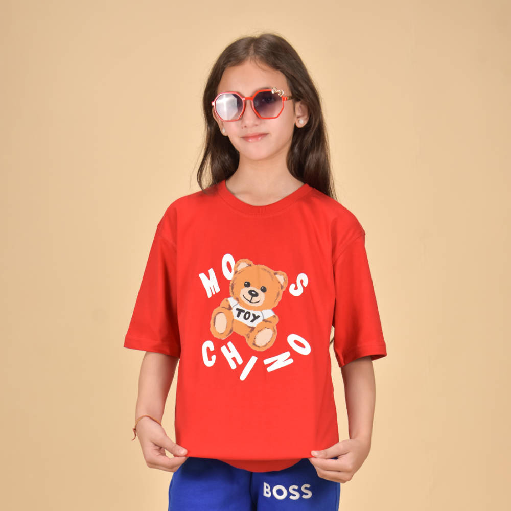 Moschino Red Teddy Print Premium Kids T-shirt-thumb-0