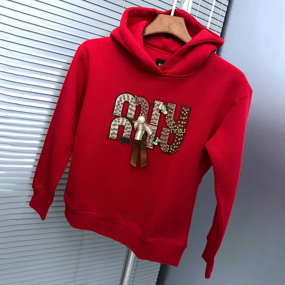 Miu Miu Red Embroidered Women Hoodie-3