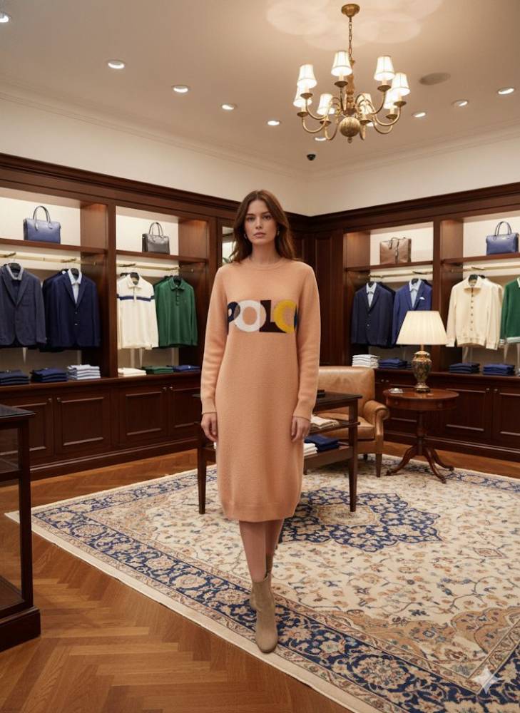 Ralph Lauren Peach Premium Quality Feather Wool Dress-1