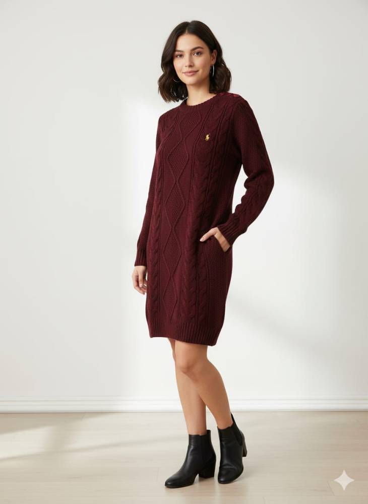 Ralph Lauren Maroon Premium Quality Feather Wool Dress-1