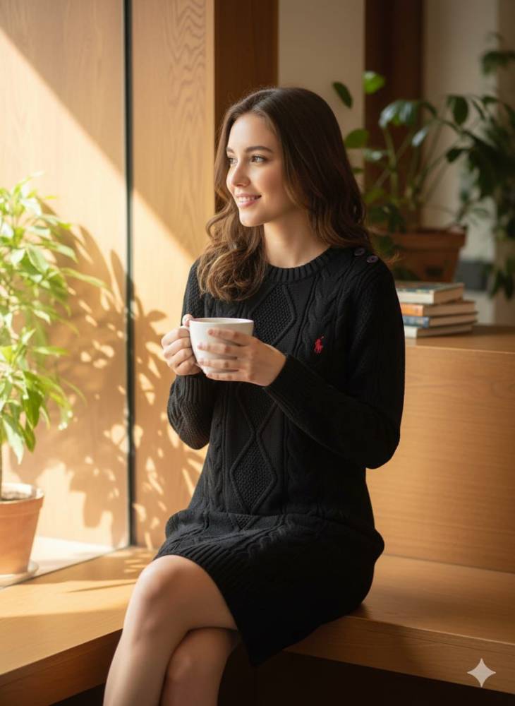 Ralph Lauren Black Premium Quality Feather Wool Dress-thumb-1