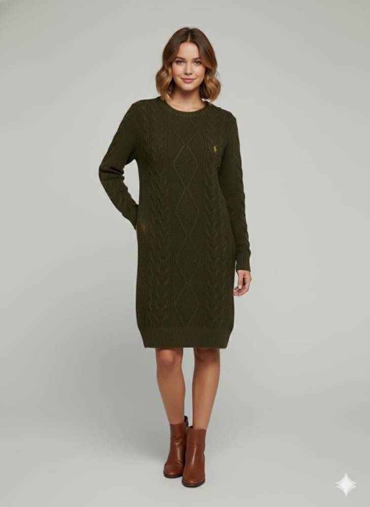Ralph Lauren Dark Green Premium Quality Feather Wool Dress-1